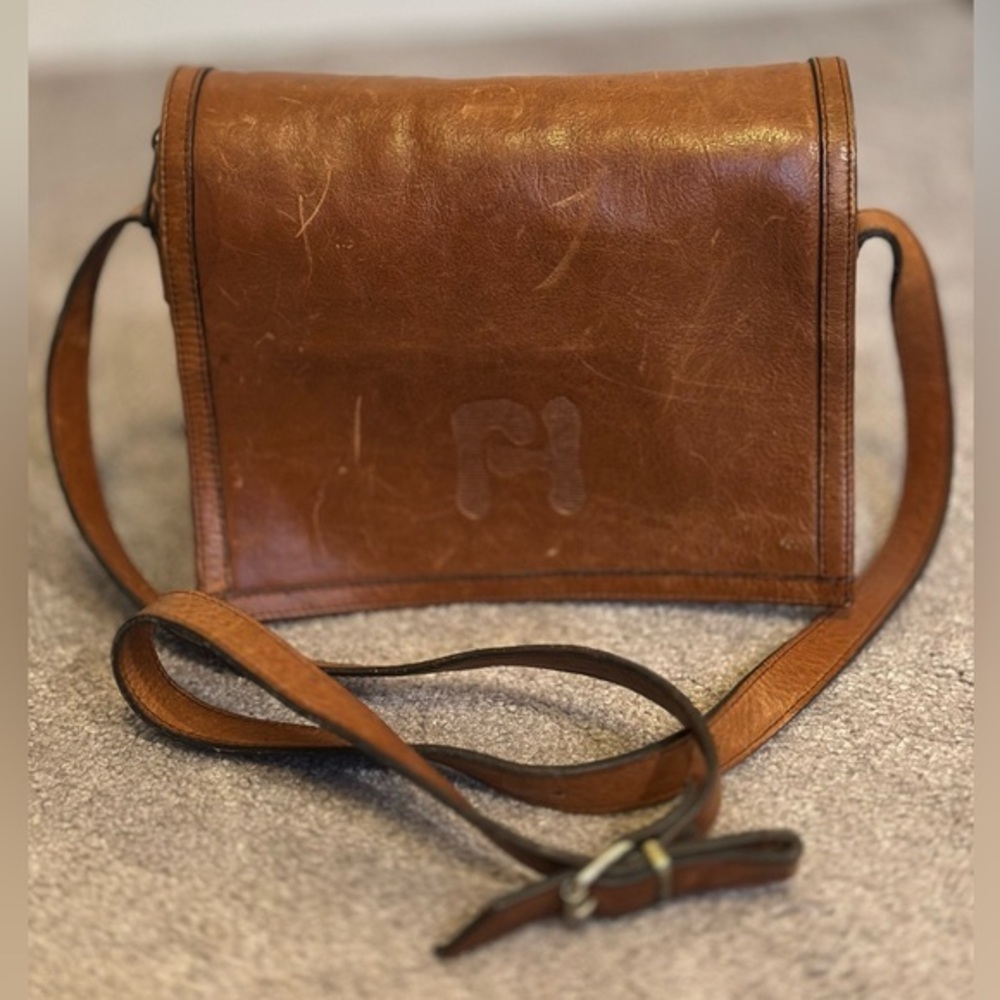 Genuine Leather Crossbody Monogram Embossed
